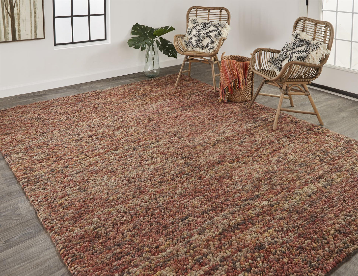 10 x 13 Orange Red Wool Hand Woven Distressed Rug