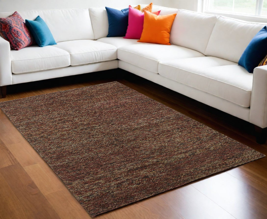10 x 13 Orange Red Wool Hand Woven Distressed Rug