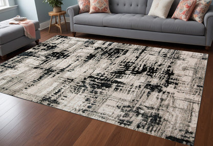 10 x 13 Black White & Gray Stain Resistant Rug