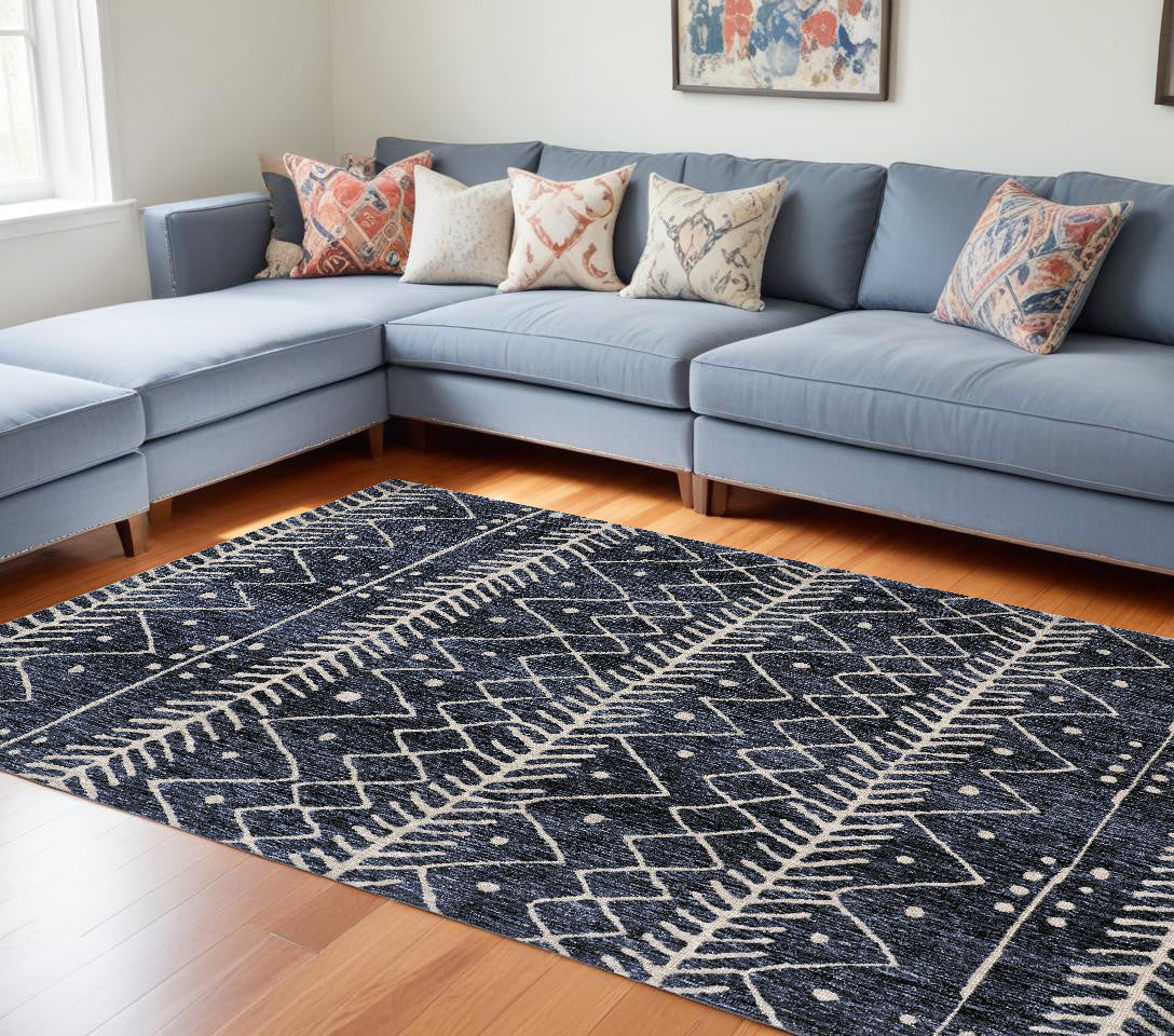 10 x 13 Blue & Ivory Striped Stain Resistant Rug
