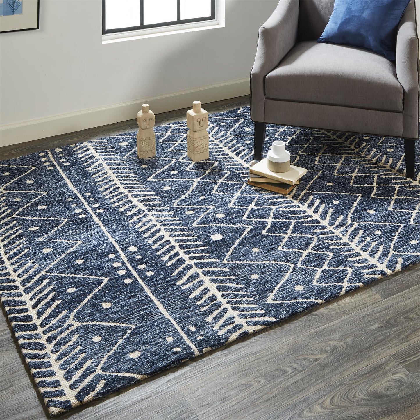 10 x 13 Blue & Ivory Striped Stain Resistant Rug