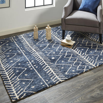 10 x 13 Blue & Ivory Striped Stain Resistant Rug