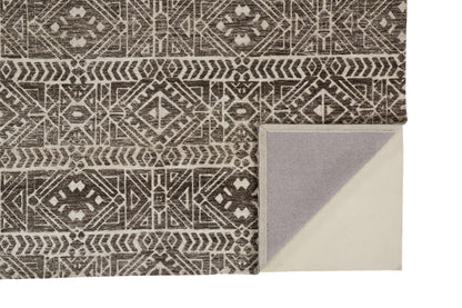 10 x 13 Brown Taupe & Ivory Striped Stain Resistant Rug