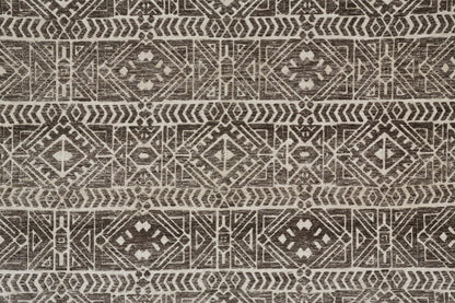 10 x 13 Brown Taupe & Ivory Striped Stain Resistant Rug