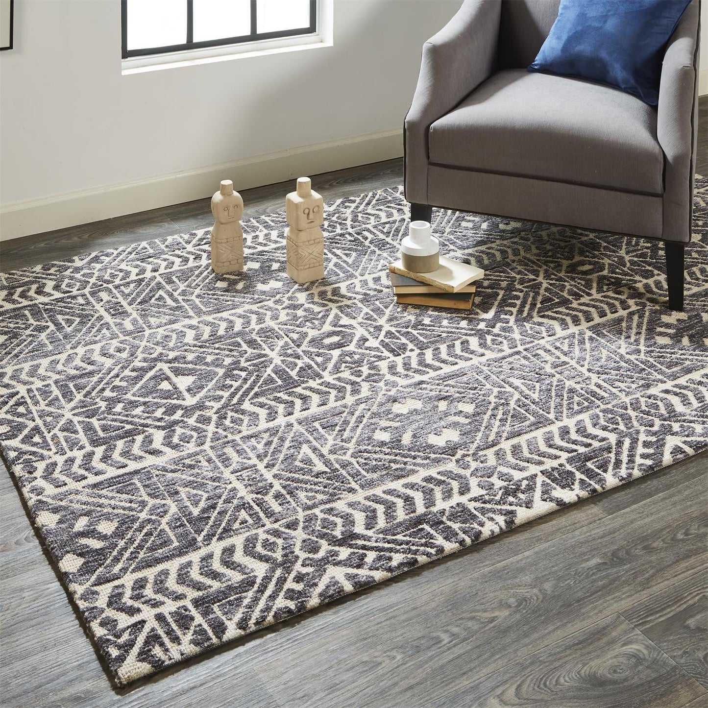 10 x 13 Gray Black & Ivory Striped Stain Resistant Rug