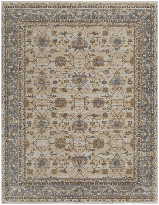 9 x 12 Tan Ivory & Gray Power Loom Rug