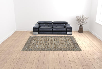 9 x 12 Tan Ivory & Gray Power Loom Rug