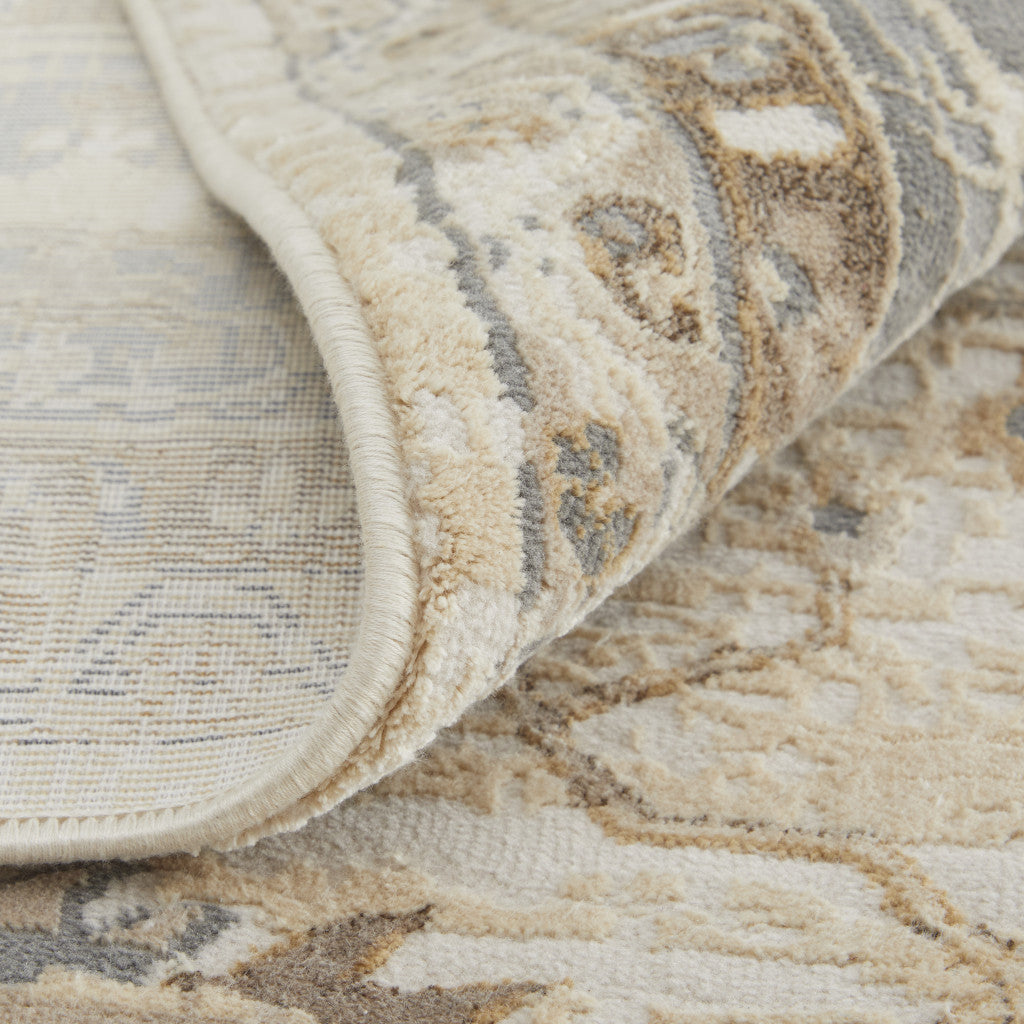 9 x 12 Tan Ivory & Gray Power Loom Rug