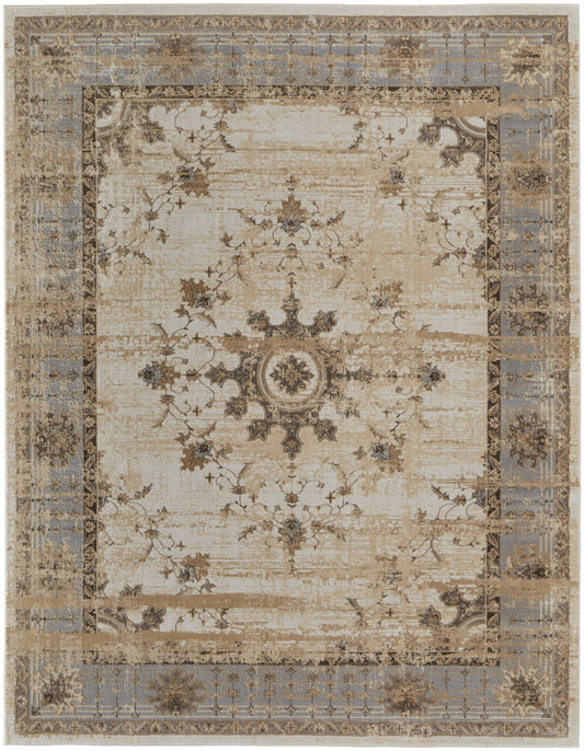 9 x 12 Tan Brown & Gray Power Loom Distressed Rug