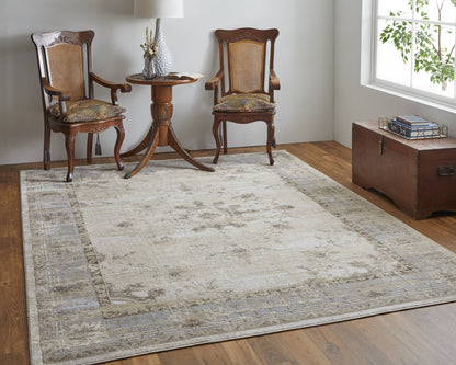 9 x 12 Tan Brown & Gray Power Loom Distressed Rug