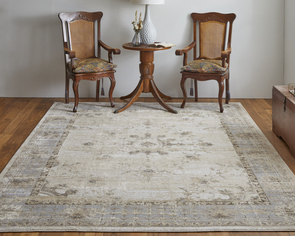 9 x 12 Tan Brown & Gray Power Loom Distressed Rug