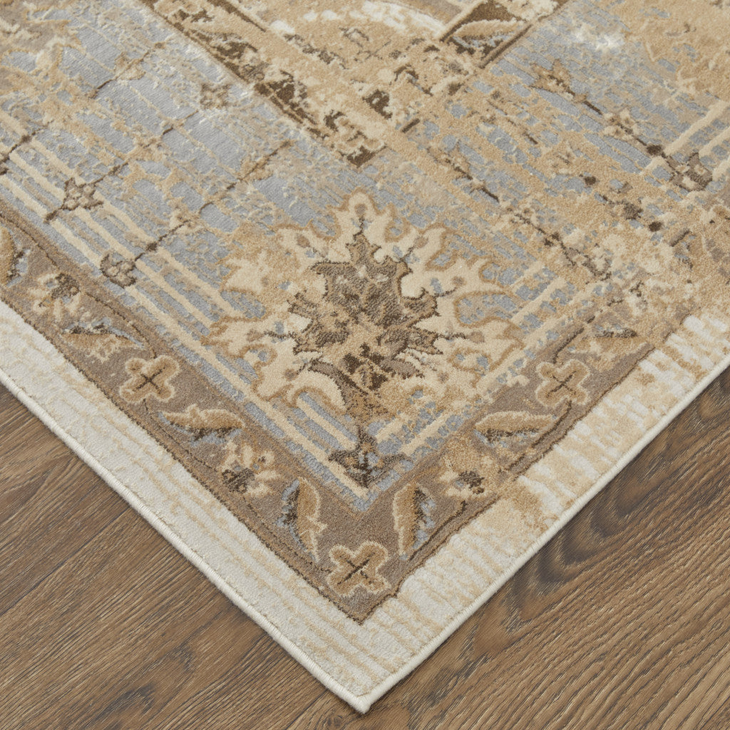 9 x 12 Tan Brown & Gray Power Loom Distressed Rug