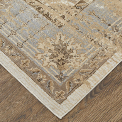 9 x 12 Tan Brown & Gray Power Loom Distressed Rug