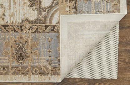 9 x 12 Tan Brown & Gray Power Loom Distressed Rug