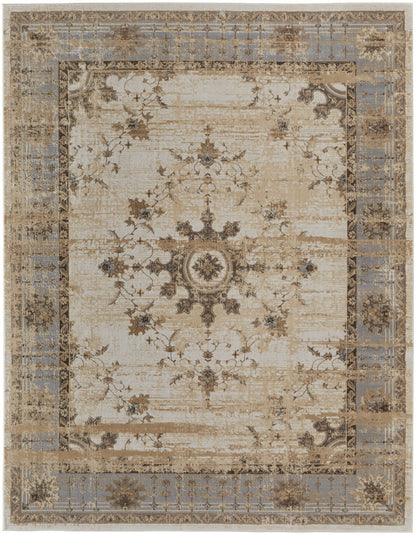 12 x 15 Tan Brown & Gray Power Loom Distressed Rug