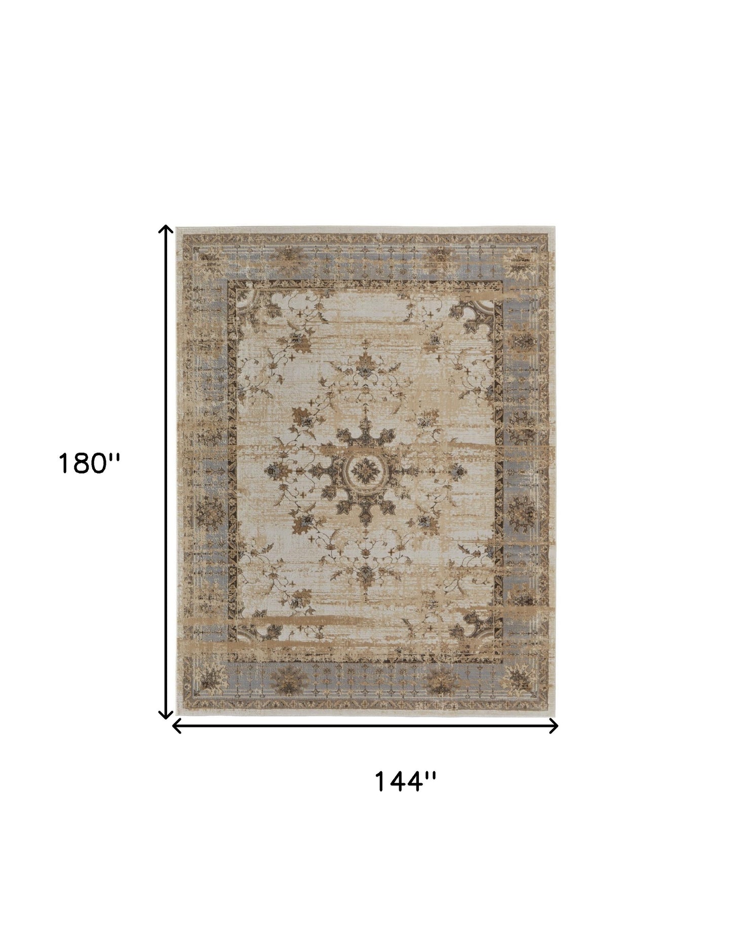 12 x 15 Tan Brown & Gray Power Loom Distressed Rug