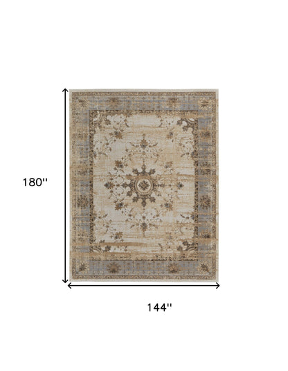 12 x 15 Tan Brown & Gray Power Loom Distressed Rug