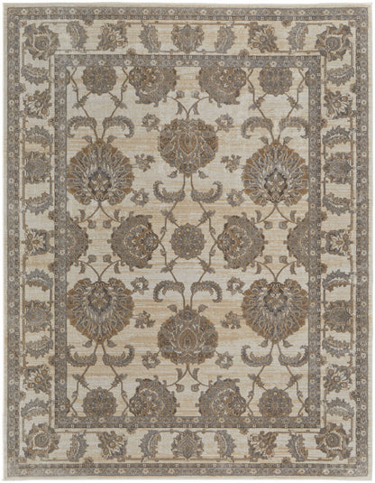 9 x 12 Tan Ivory & Brown Power Loom Rug