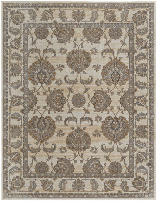 9 x 12 Tan Ivory & Brown Power Loom Rug