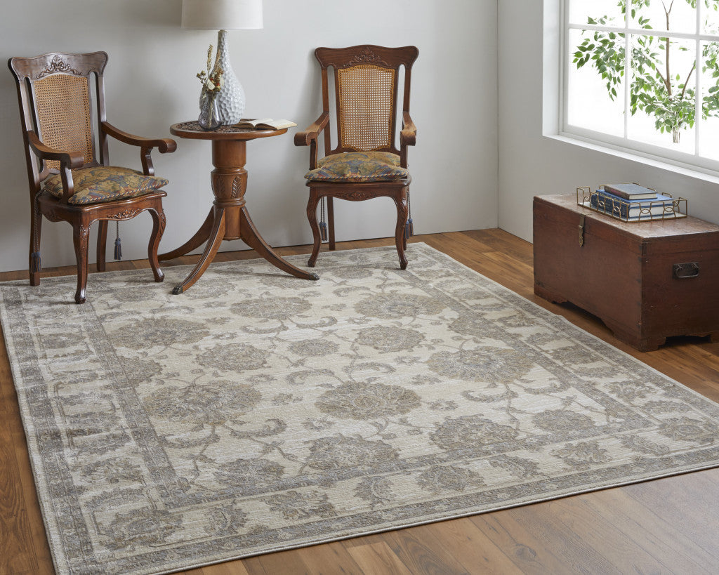 9 x 12 Tan Ivory & Brown Power Loom Rug