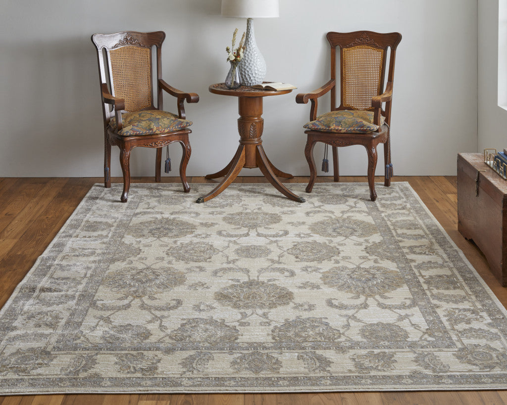 9 x 12 Tan Ivory & Brown Power Loom Rug