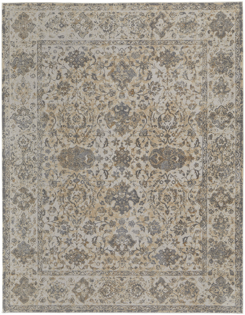 9 x 12 Ivory Tan & Gray Power Loom Rug