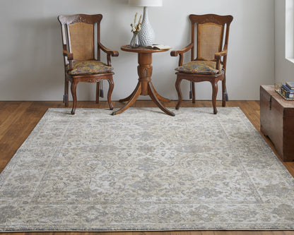 9 x 12 Ivory Tan & Gray Power Loom Rug