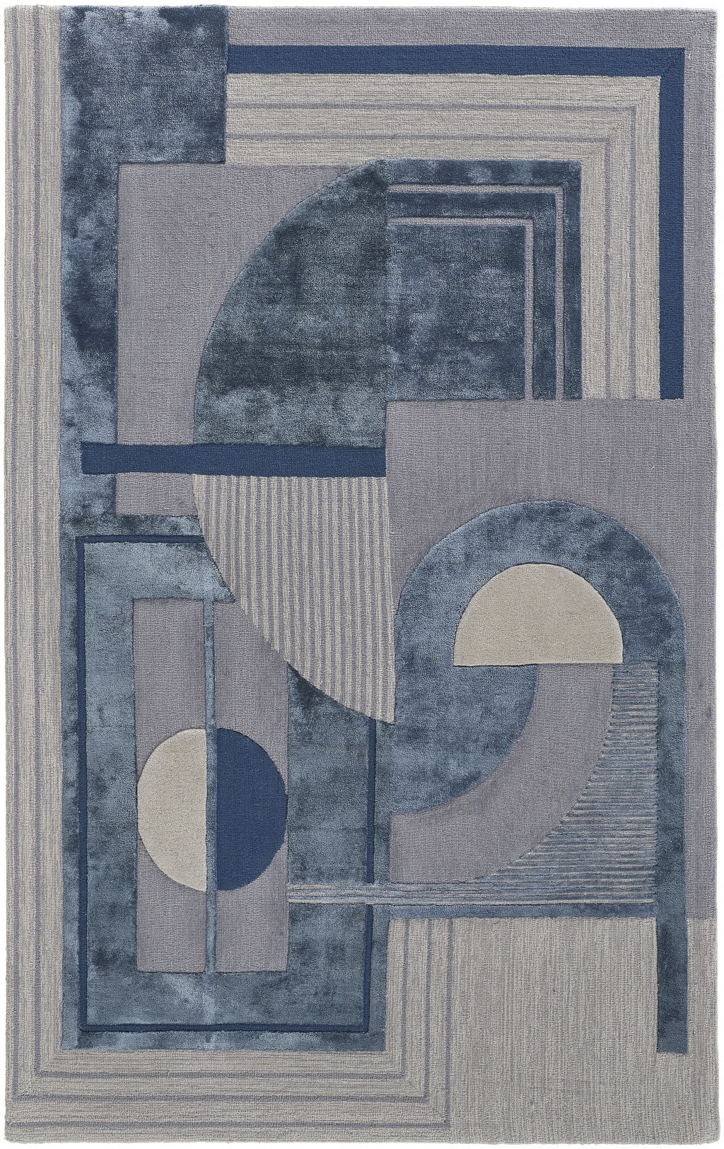 12 x 15 Blue Ivory & Gray Wool Striped Tufted Handmade Rug