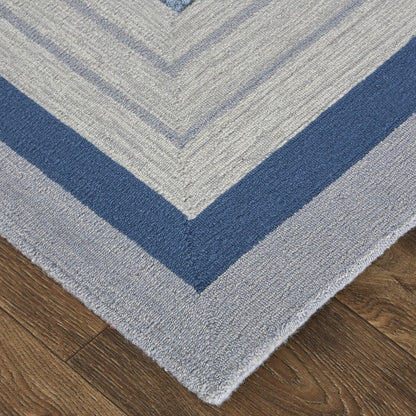 12 x 15 Blue Ivory & Gray Wool Striped Tufted Handmade Rug