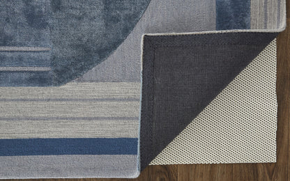 12 x 15 Blue Ivory & Gray Wool Striped Tufted Handmade Rug