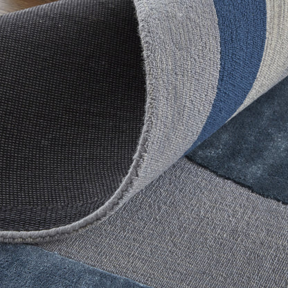 12 x 15 Blue Ivory & Gray Wool Striped Tufted Handmade Rug