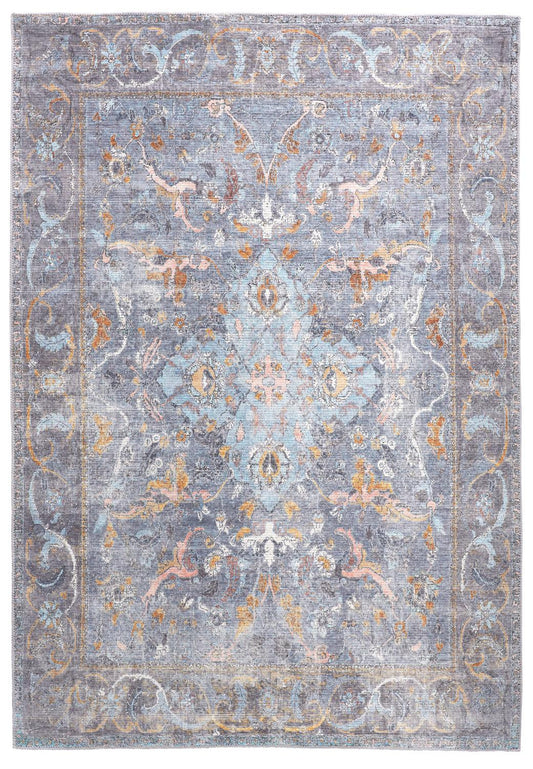 9 x 12 Blue Gray & Orange Floral Rug