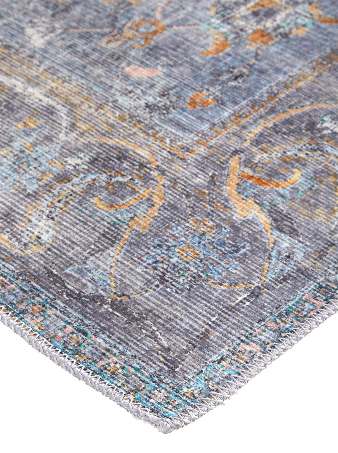 9 x 12 Blue Gray & Orange Floral Rug