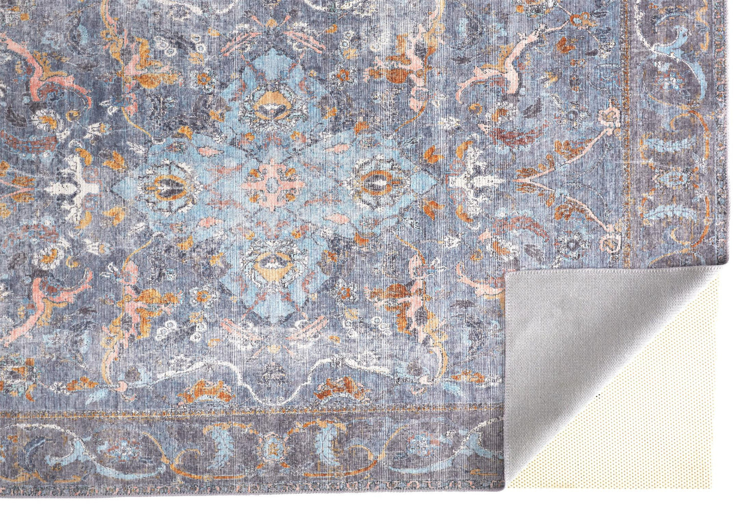 9 x 12 Blue Gray & Orange Floral Rug