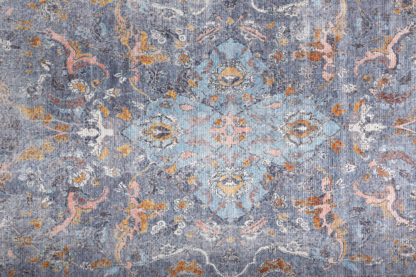9 x 12 Blue Gray & Orange Floral Rug