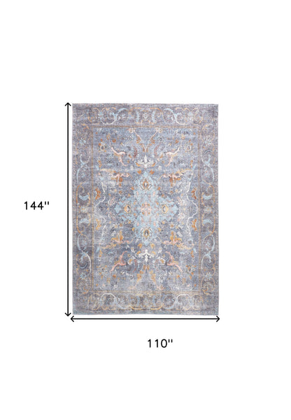 9 x 12 Blue Gray & Orange Floral Rug