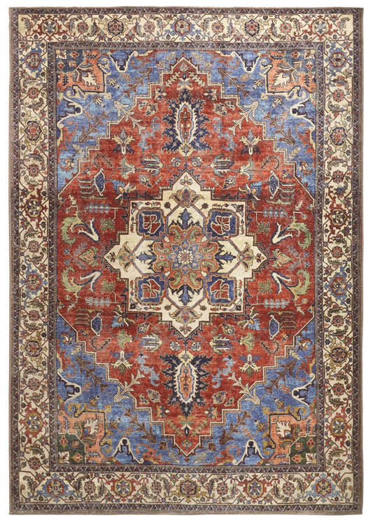 9 x 12 Blue Red & Ivory Floral Rug