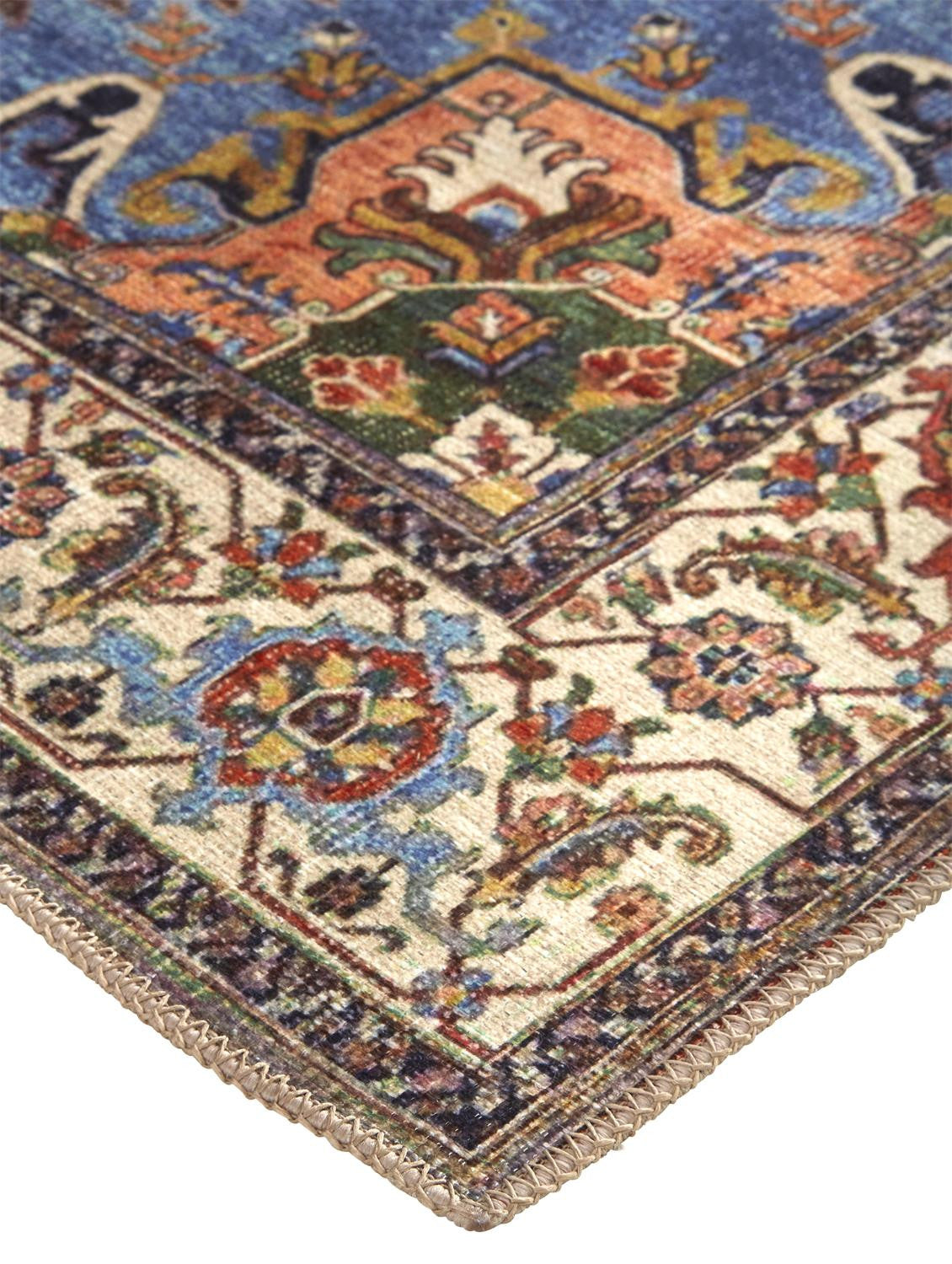 9 x 12 Blue Red & Ivory Floral Rug
