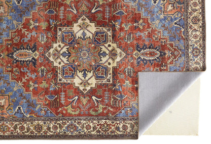 9 x 12 Blue Red & Ivory Floral Rug
