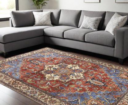 9 x 12 Blue Red & Ivory Floral Rug