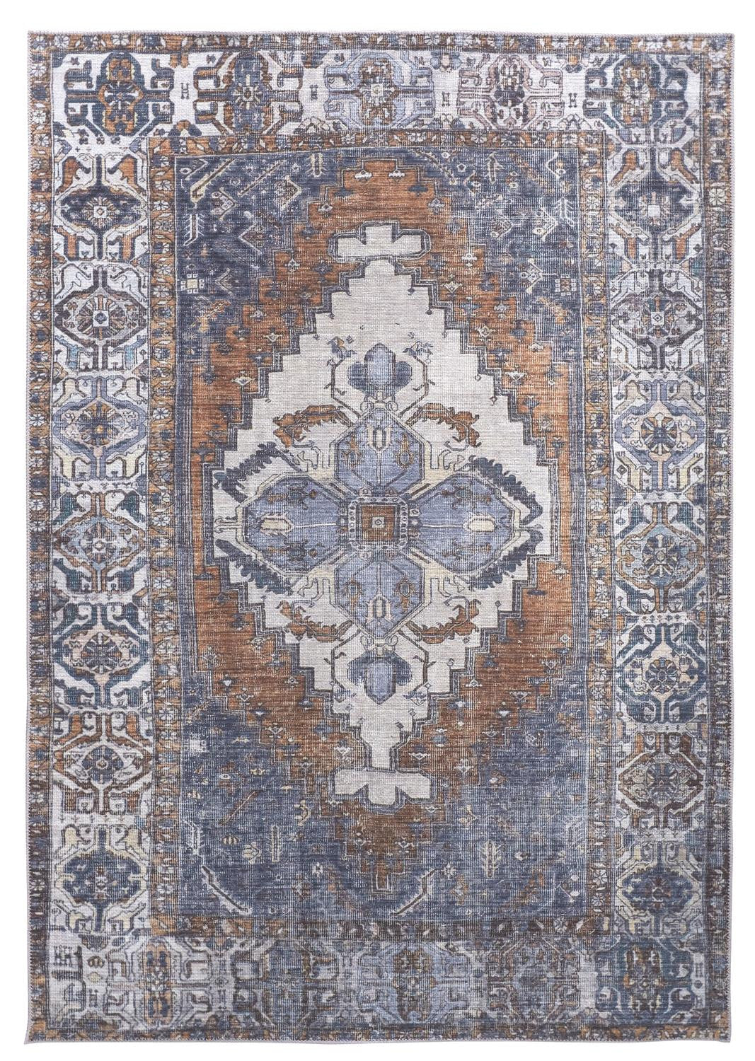 9 x 12 Blue Ivory & Brown Floral Rug