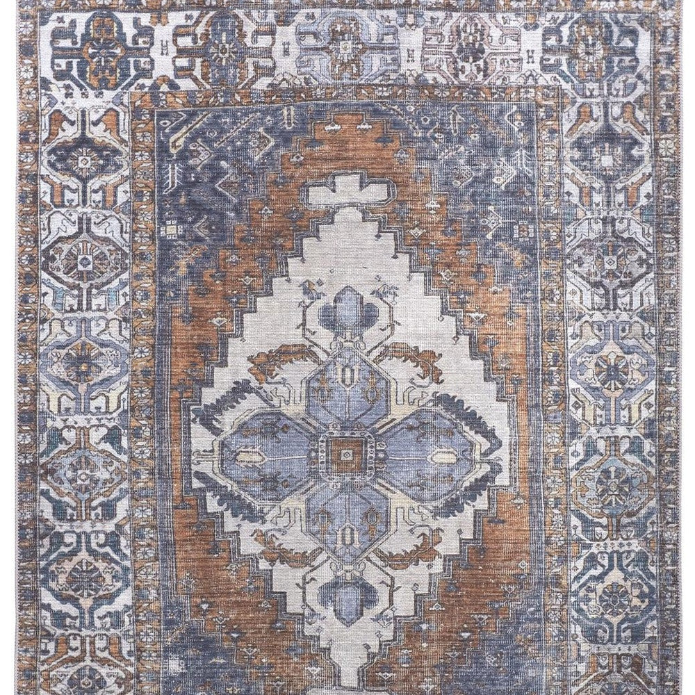 9 x 12 Blue Ivory & Brown Floral Rug