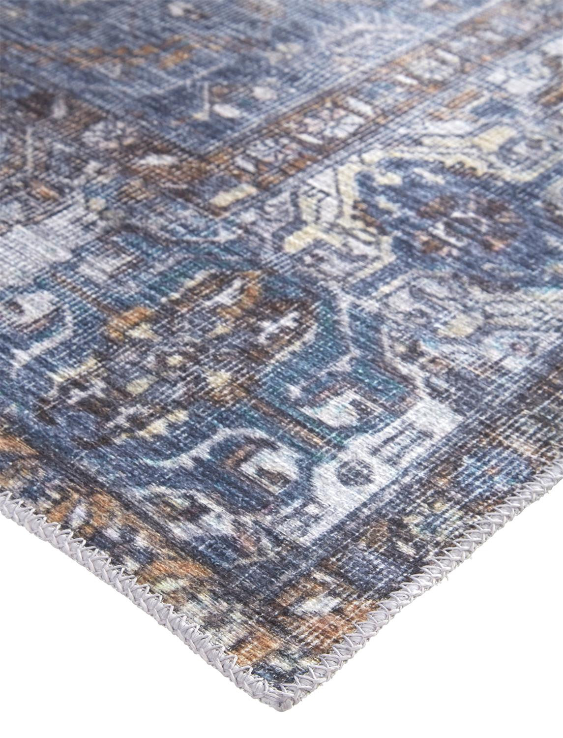 9 x 12 Blue Ivory & Brown Floral Rug