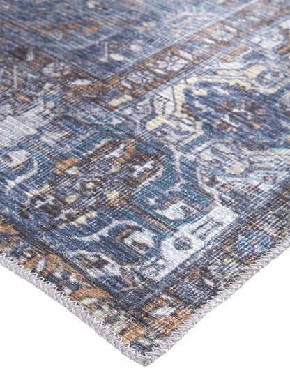 9 x 12 Blue Ivory & Brown Floral Rug