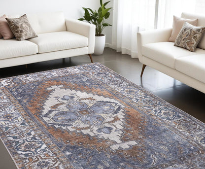 9 x 12 Blue Ivory & Brown Floral Rug