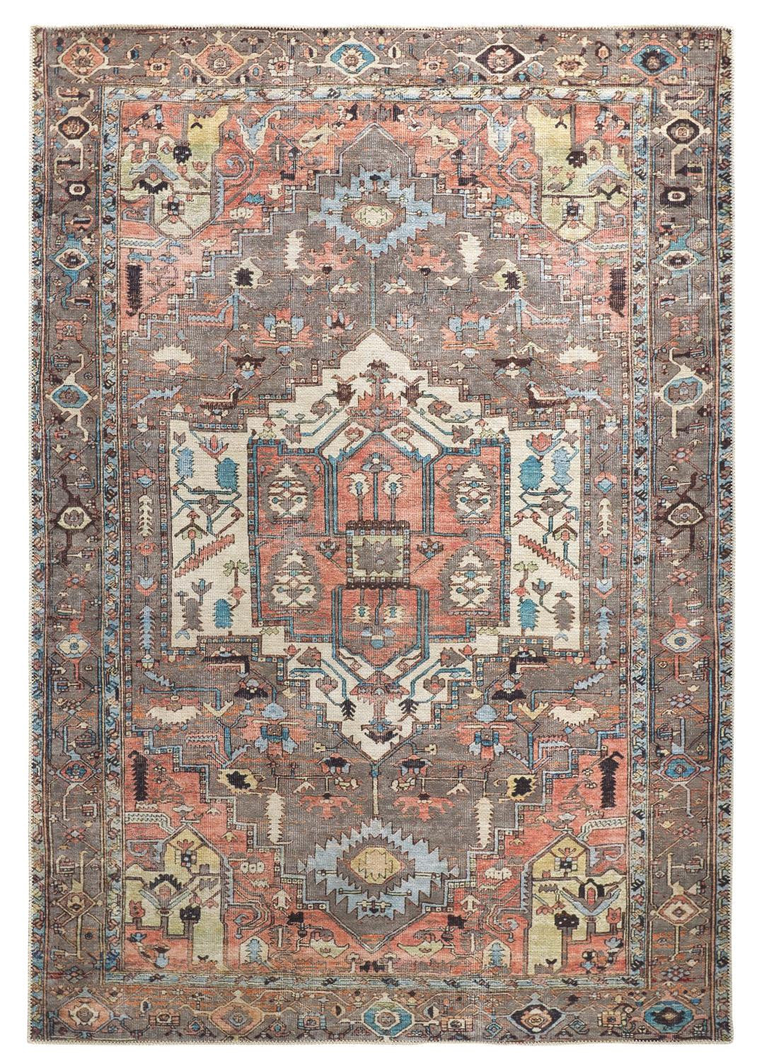 9 x 12 Taupe Red & Brown Floral Rug