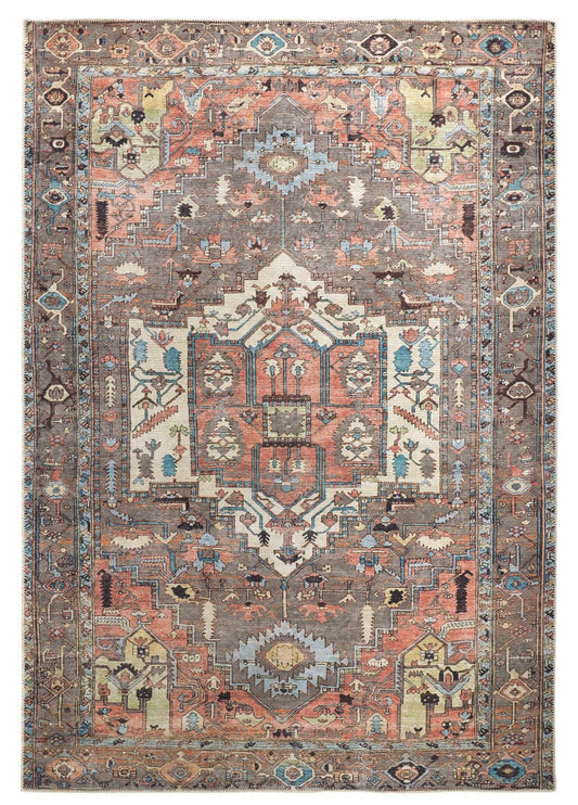 9 x 12 Taupe Red & Brown Floral Rug