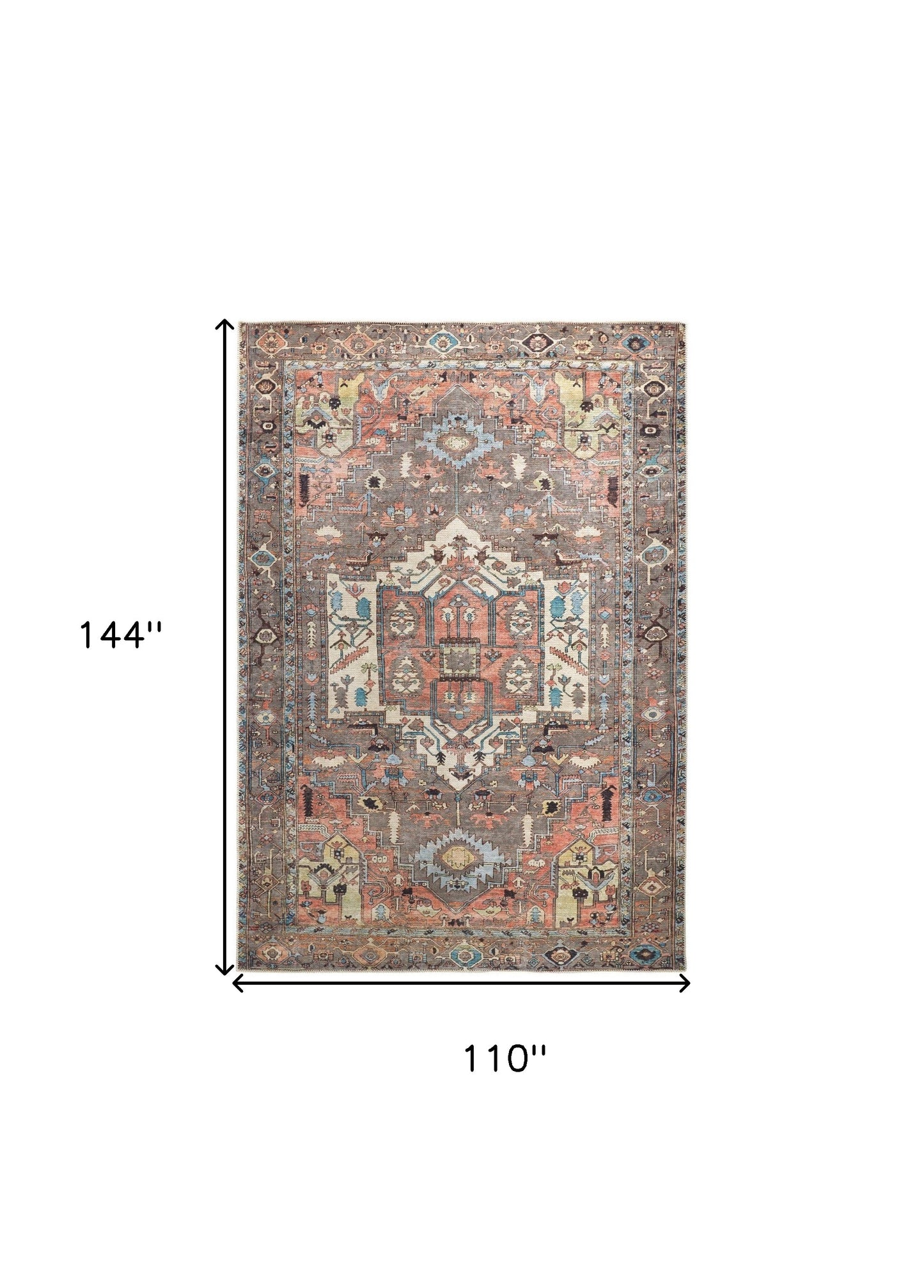 9 x 12 Taupe Red & Brown Floral Rug