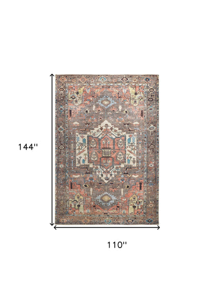 9 x 12 Taupe Red & Brown Floral Rug