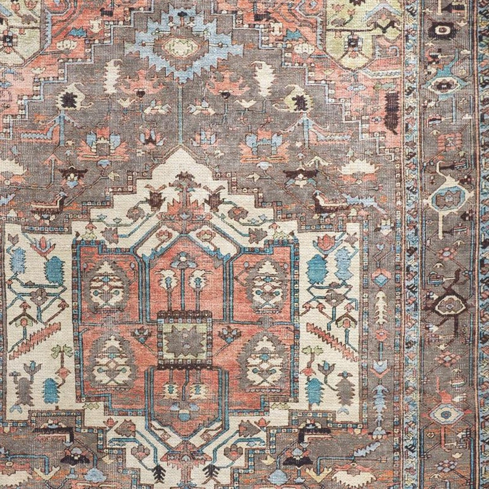9 x 12 Taupe Red & Brown Floral Rug